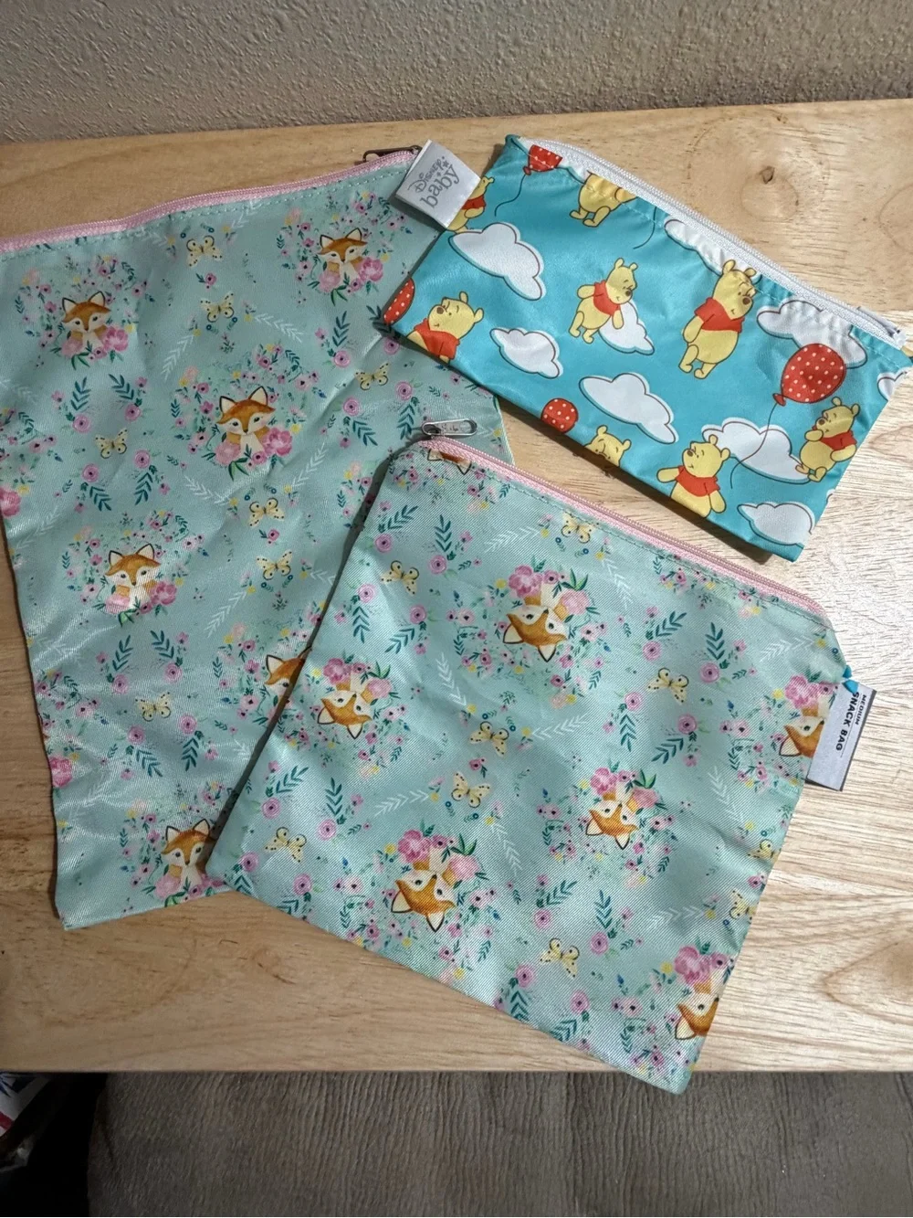 Disney Kids Wet Bag Set in Mint Green and Blue with Fox & Winnie the Pooh Prints